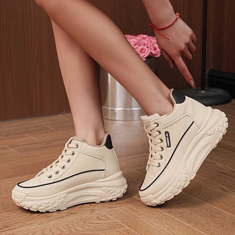 solid color casual sneakers women s lace soft sole platform details 5