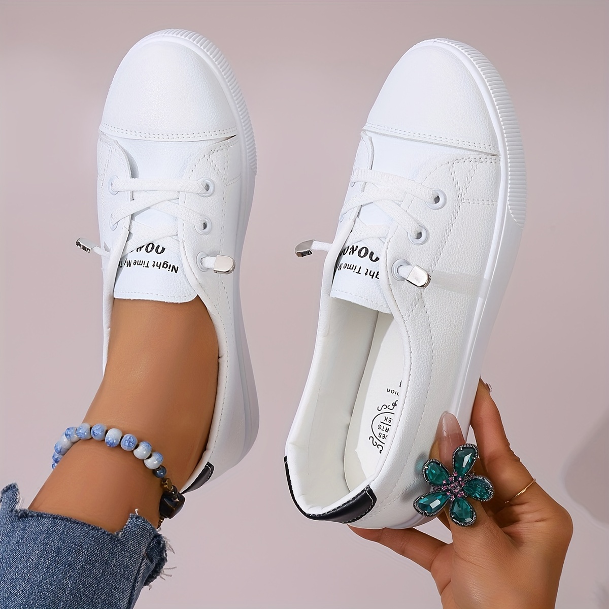 women s fashion sneakers casual slip white shoes low tops details 4