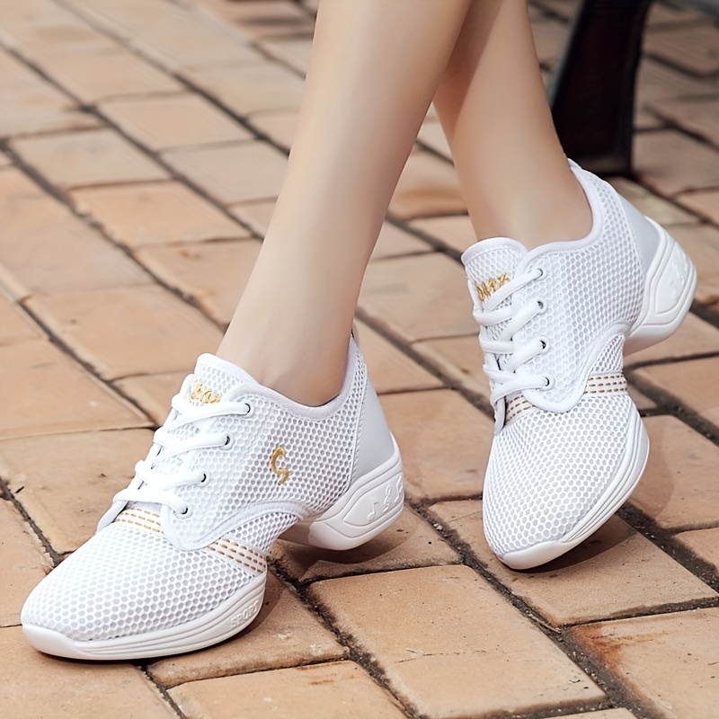 solid color mesh sneakers women s lace platform soft sole details 2