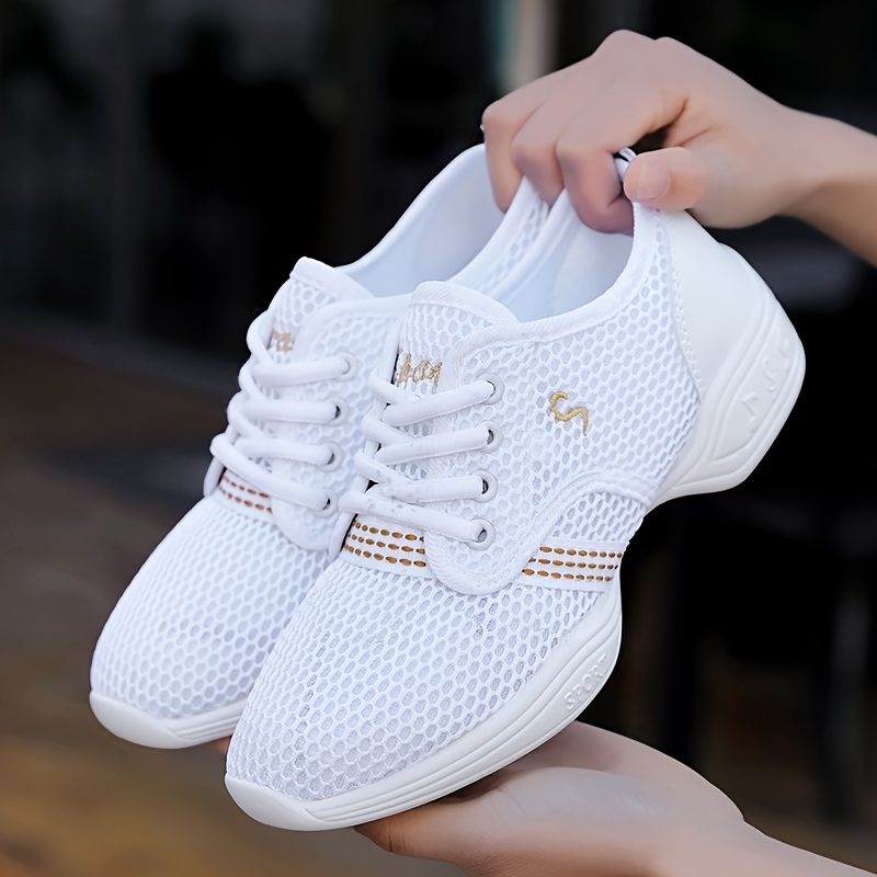 solid color mesh sneakers women s lace platform soft sole details 10