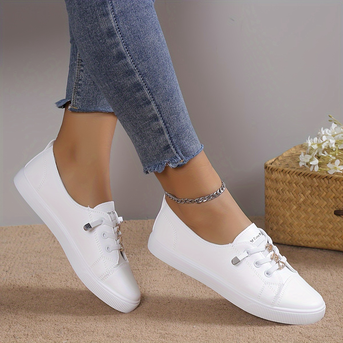 whiter skate shoes women s casual lightweight low top flat details 2