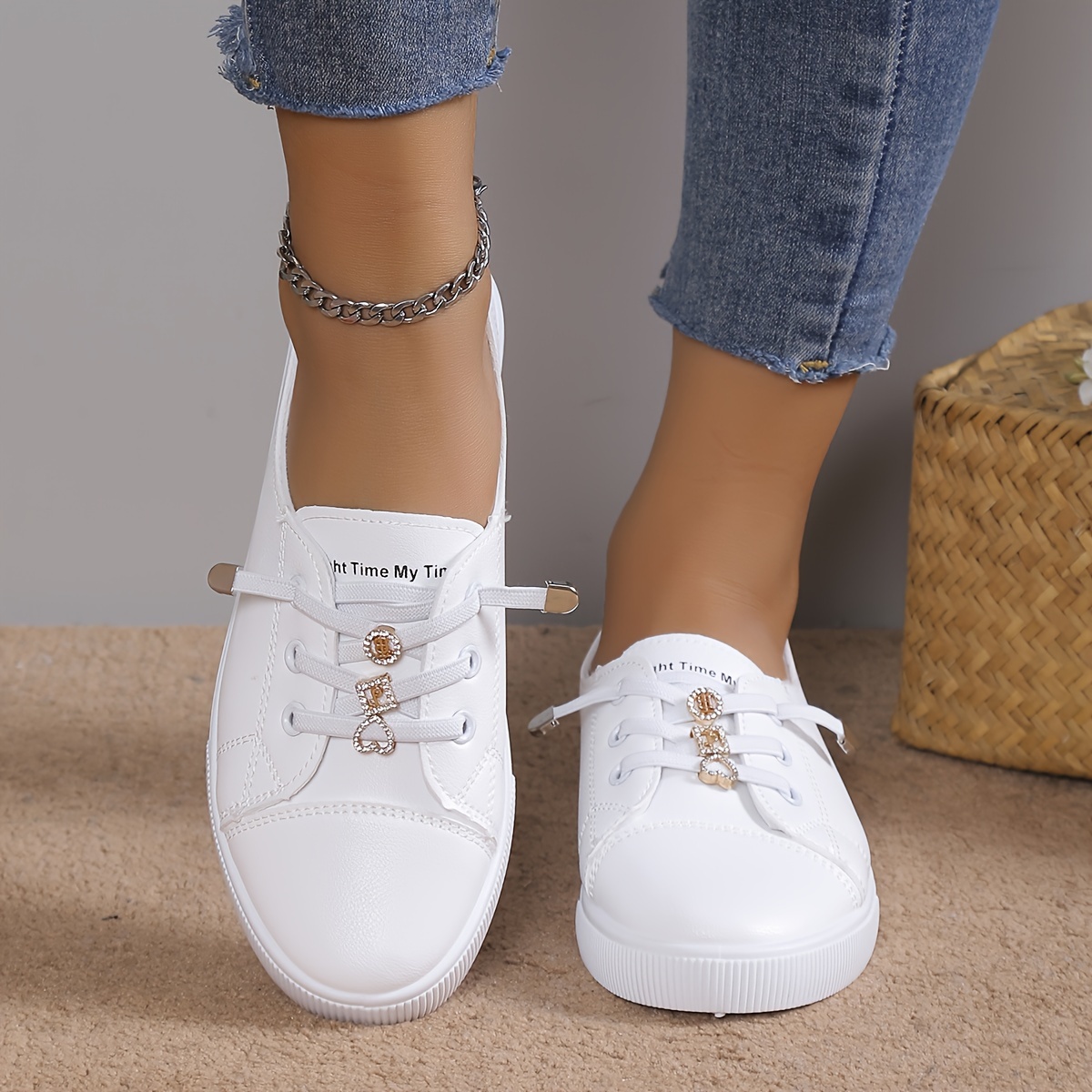 whiter skate shoes women s casual lightweight low top flat details 3