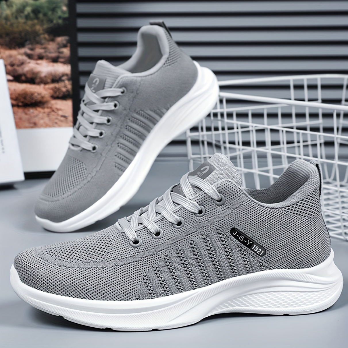 running shoes men s trendy woven knit breathable comfy non details 5