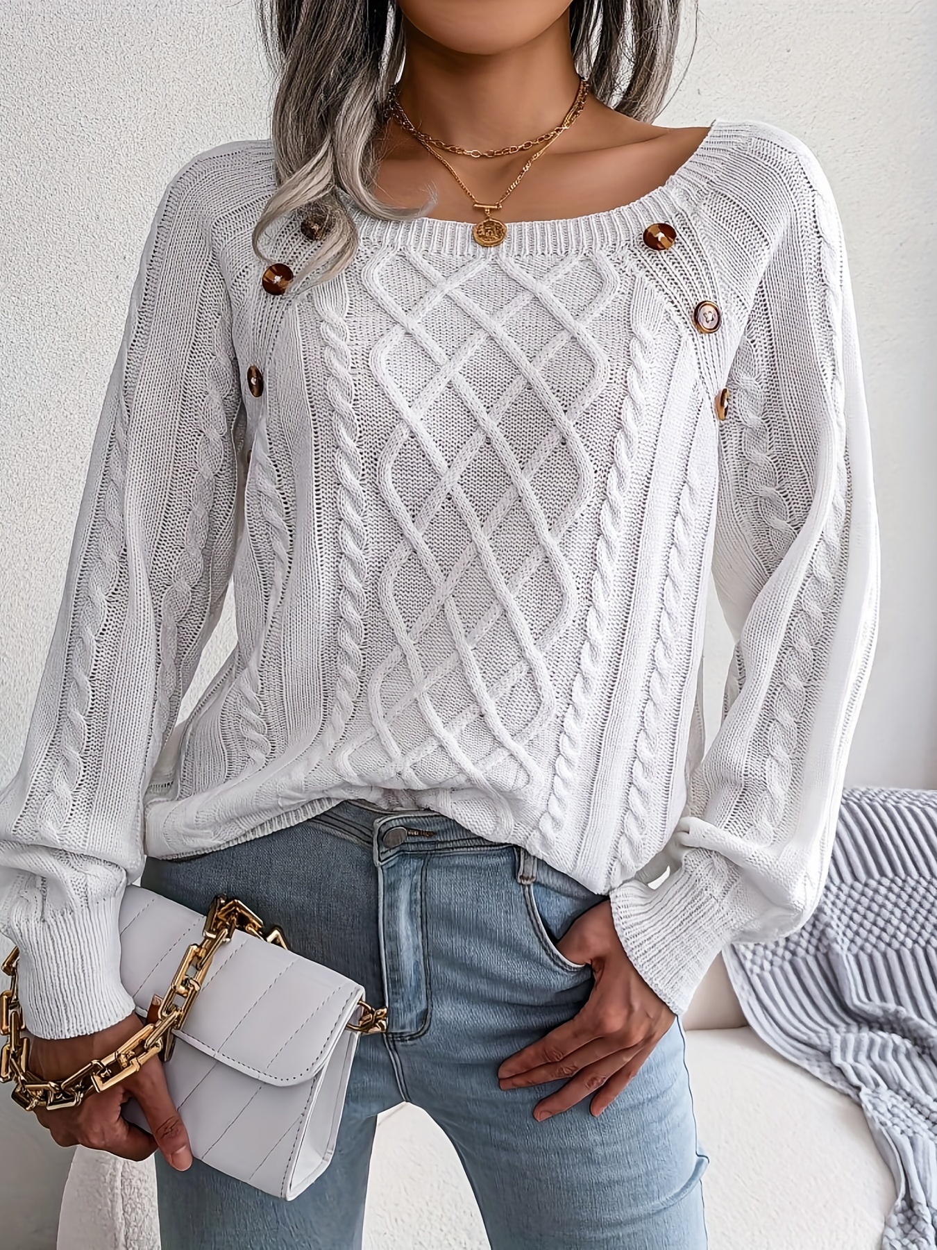 Women's Casual Crew Neck Solid Cable Knit Long Sleeve Sweater - Cozy and Stylish Winter Fashion