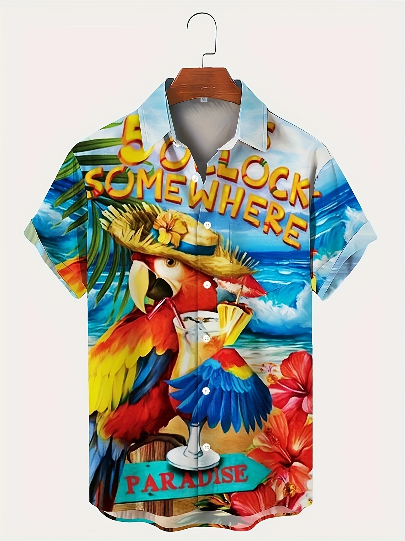 Men's Parrot Print Camp Collar Hawaiian Shirt - Short Sleeve Button Up for Vacation and Beach