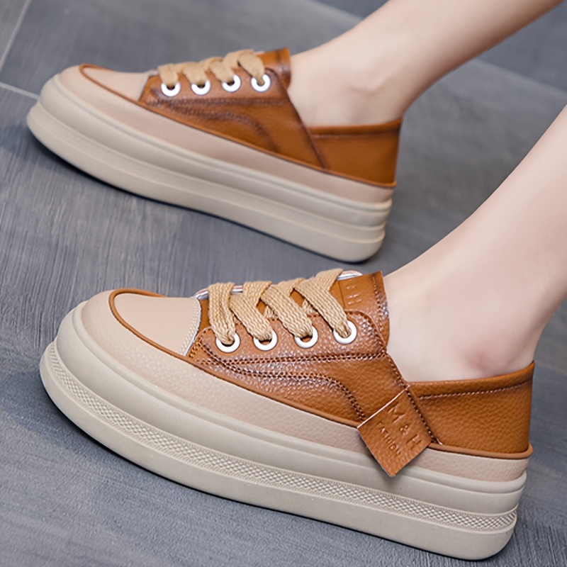 Chic Trendy Women's Platform Sneakers - Low Top, Lace-Up, All-Season Casual Shoes in Solid Color