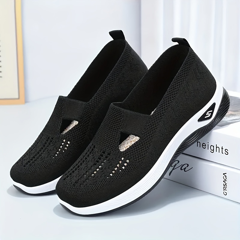 Women's Fashionable Mesh Breathable, Flat Shoes Comfortable Knitted Shoes, Casual And Versatile Wear-resistant Walking Shoes