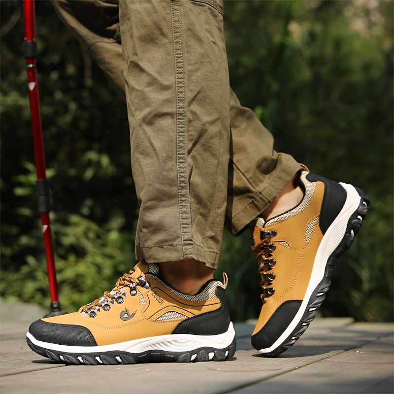 Men's Solid Colour Durable Low Top Hiking Shoes, Comfy Non Slip Alce Up Durable EVA Sole Shoes, Men's Outdoor Footwear